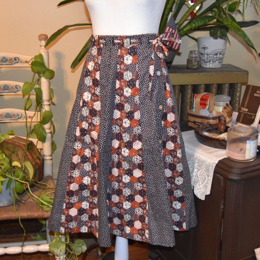 Vintage 1970s Mademoiselle Boho Prairie Skirt Patchwork Style Floral Size XS